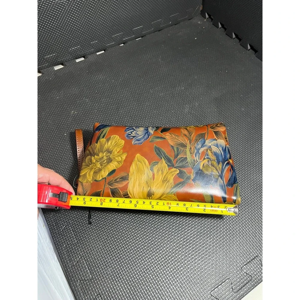 Patricia Nash Wristlet Women OS Orange Floral Leather Foldover Clutch Bag